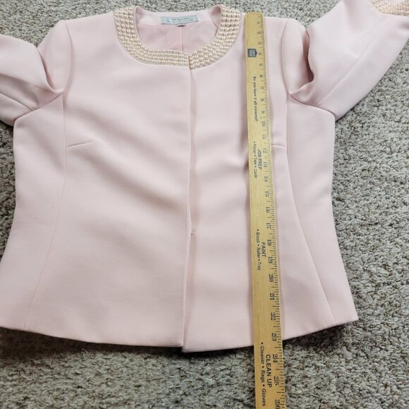 TAHARI Blazer Women’s 14 Pink Single Breasted Lined Career Work Embellished - Picture 6 of 7